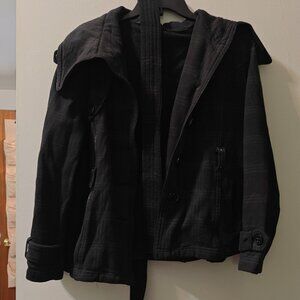 Women's black Lee jacket with white lines (like a plaid style). Size Large.